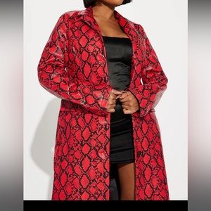 Red snakeskin trench
